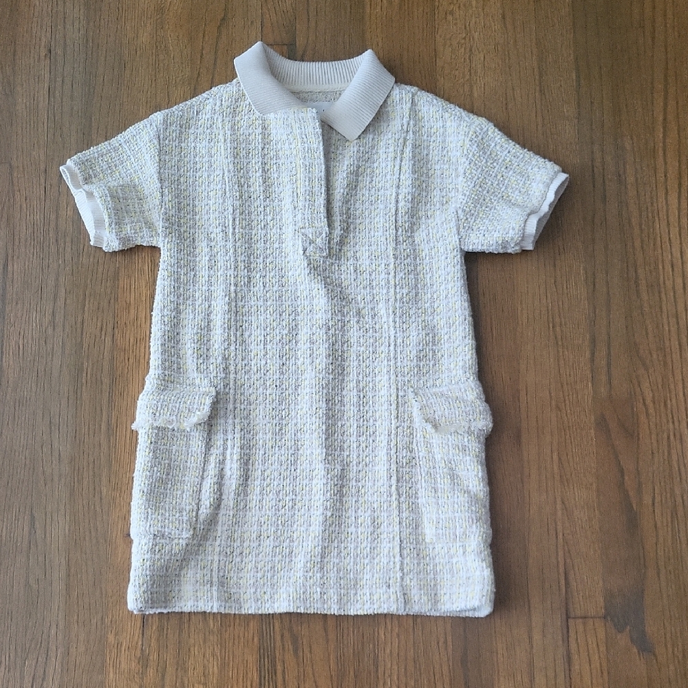 Zara Cream and Yellow Tweed Textured Dress